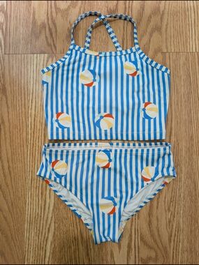 Hanna Andersson Striped Beach Ball Girls' Two-Piece Swimsuit 130 8